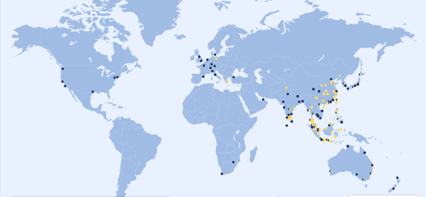 新加坡航空 航点地图860 x 398